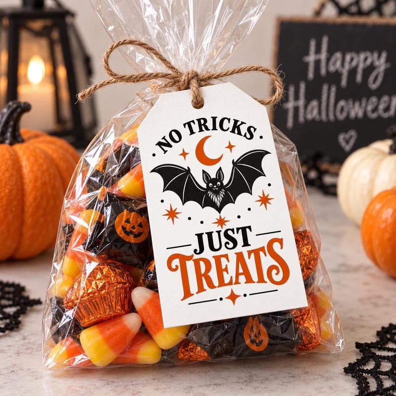 Vintage Bat No Tricks Just Treats printable Halloween gift tag